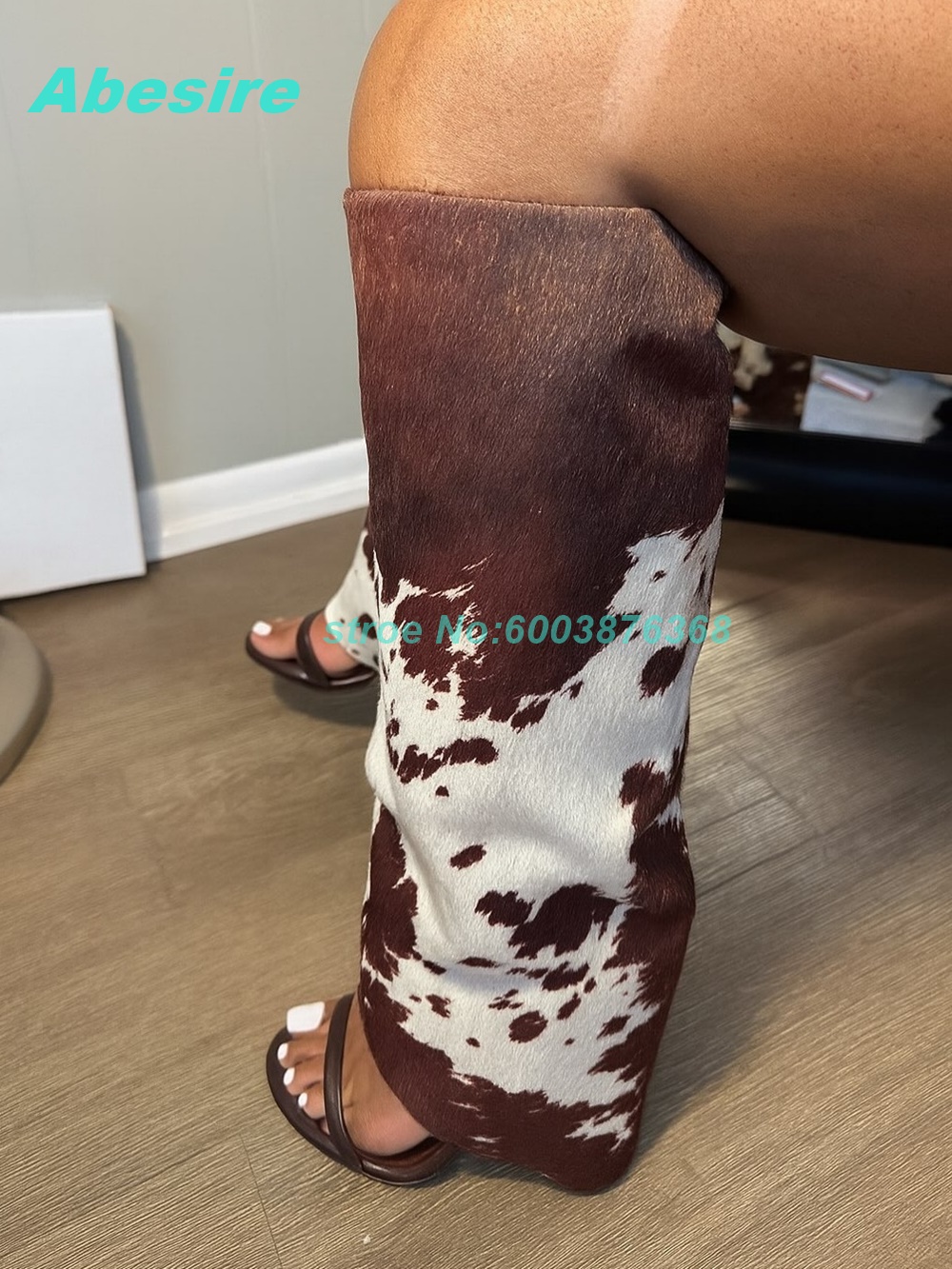 Women'S Fashion Boots - İnek Desenli Patchwork Süet Sandalet Botlar