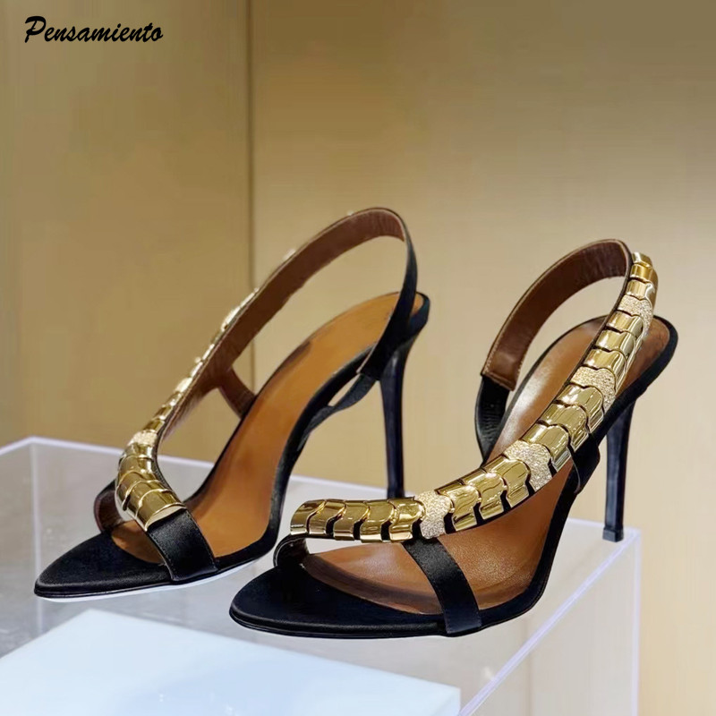 Women'S Fashion Line - Lüks Rhinestones Payetli Saten Kadın Gladyatör