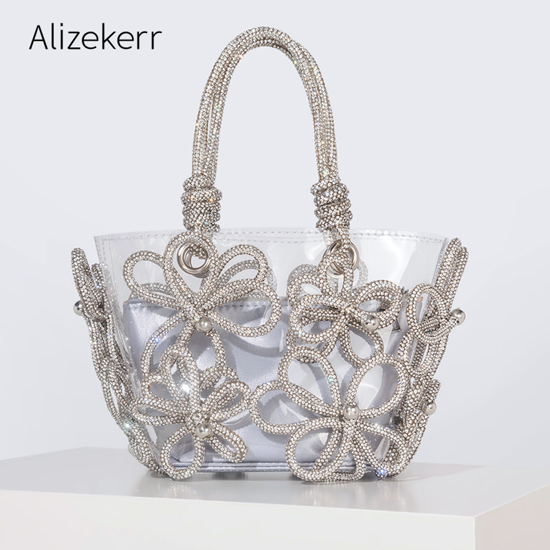 Women'S Fashion Boutique - Elmas çiçek şeffaf bez çantalar kadın