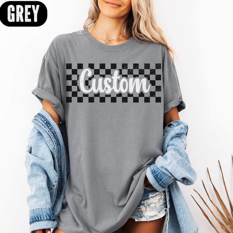 Women Fashion Names - Vintage Eskitilmiş Görünümlü Tişört Özel Ekose