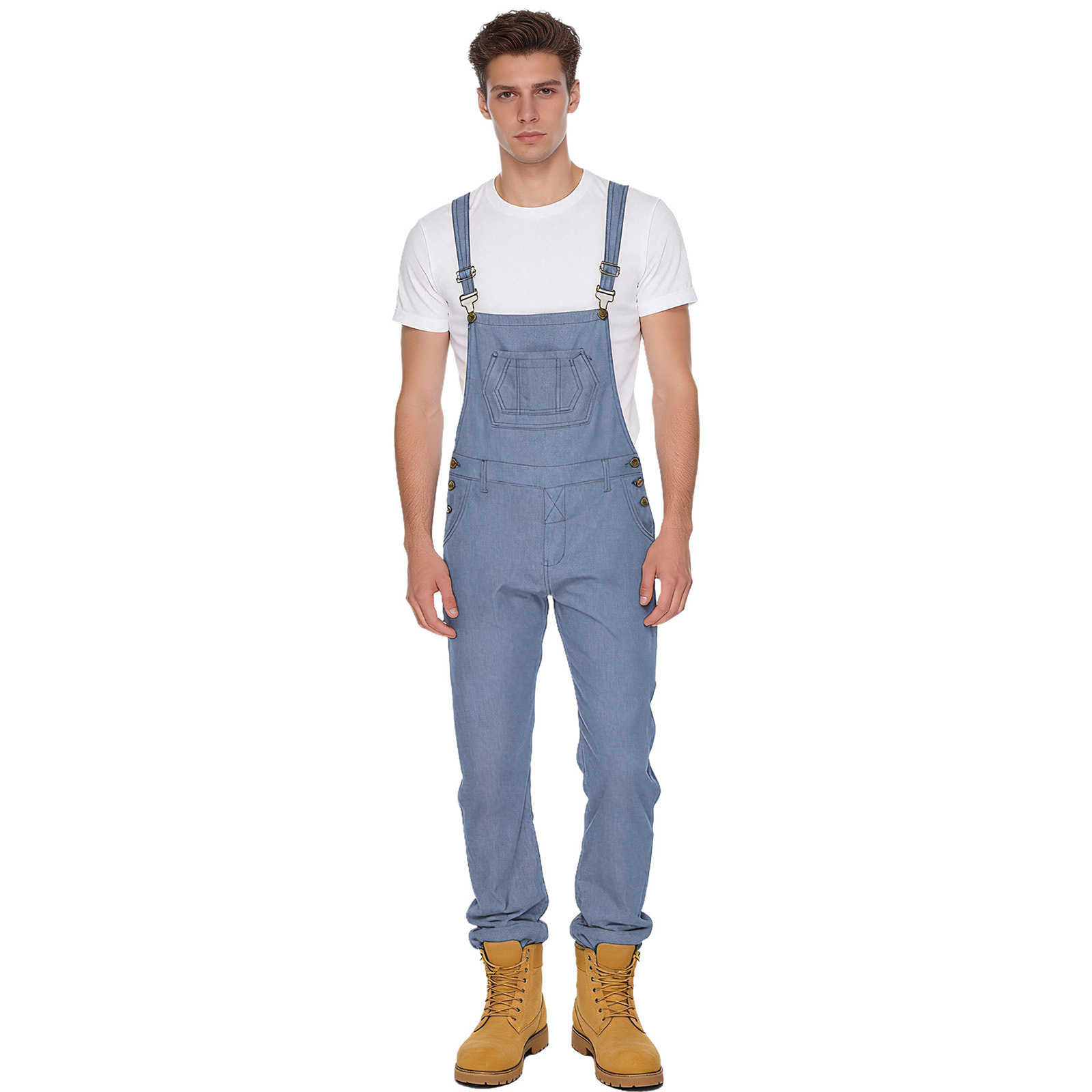 Sleeveless Jumpsuit - Erkekler Rahat Denim Askılı Tulum Ayarlanabilir