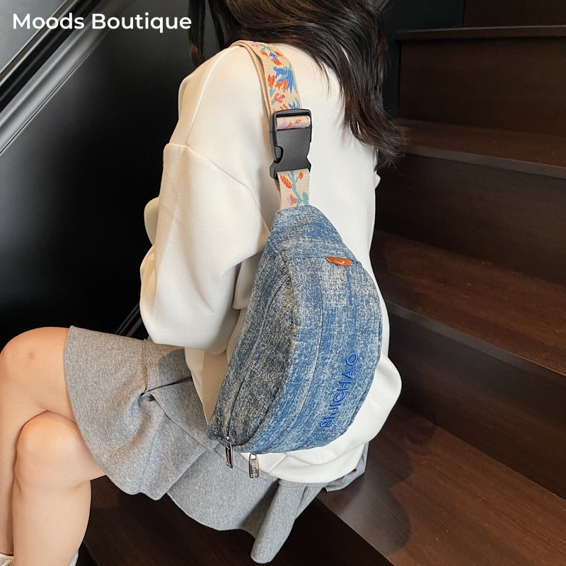 Women'S Fashion Boutique - Kadınlar İçin Denim Mavi Göğüs Çantaları